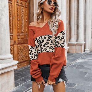 [3Packs] V Neck Leopard Sweater